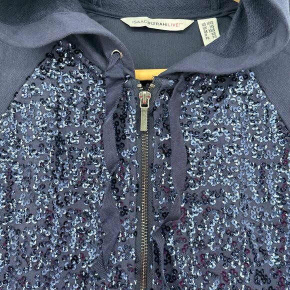 Isaac Mizrahi Live! Blue Sequined Hoodie Full Zip Jacket Womens 2XS XXS NWOT - Picture 7 of 16